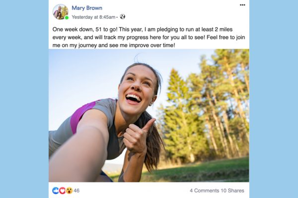 Woman posted about her new year's resolution to run 2 miles a week on facebook